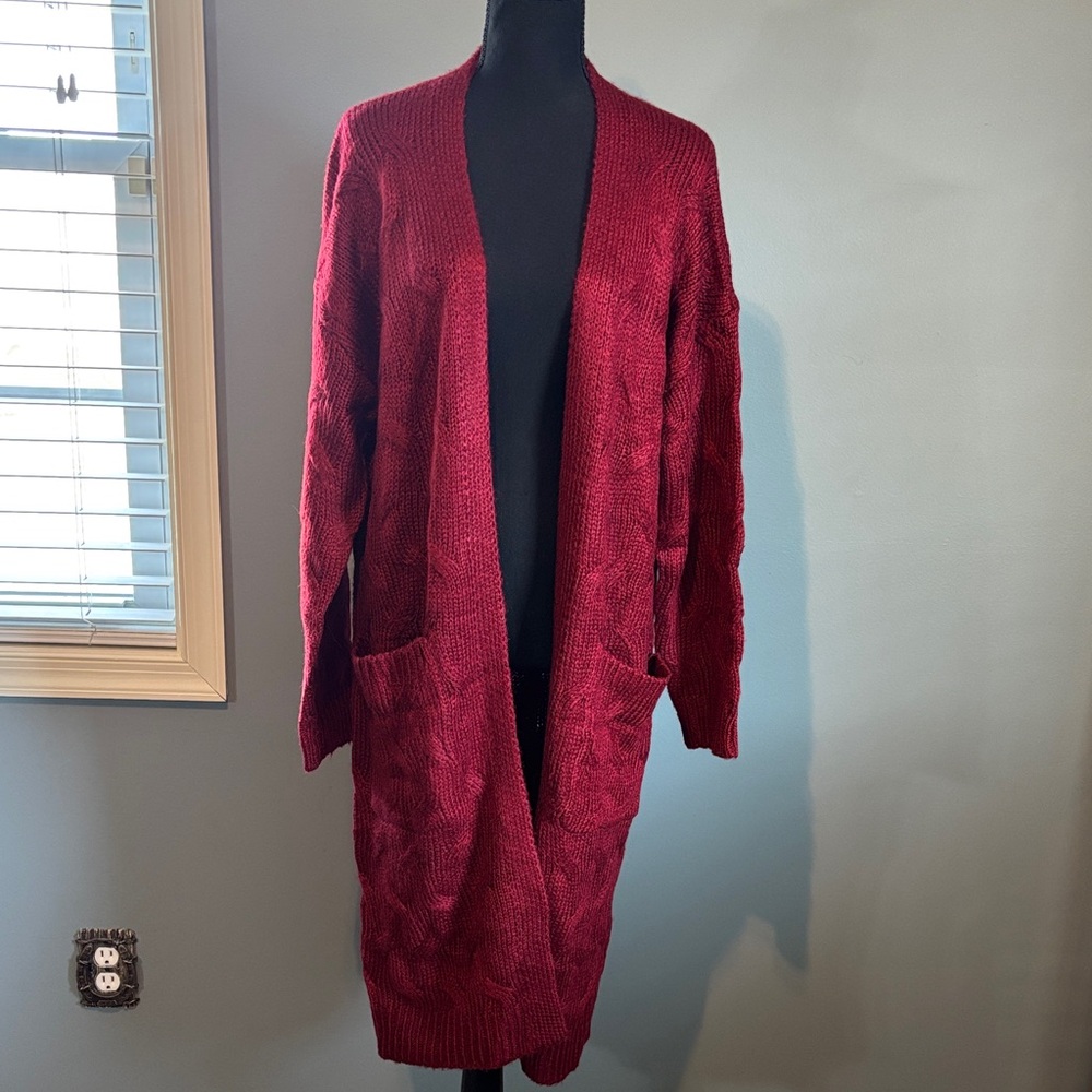 Cozy Open-Front Women's Cardigan Sweater - Burgundy